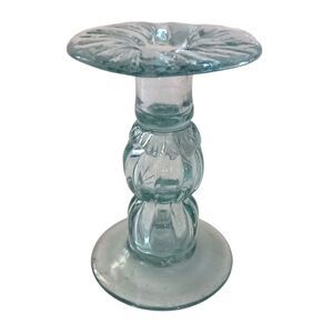 Hand Blown Art Glass Candlestick Holder Taper SINGLE ICY Blue Mexico Beachy Vtg‎